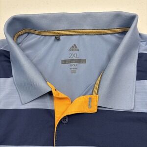 Adidas Golf Polo Shirt Logo Short Sleeve Blue Striped Men's 2XL